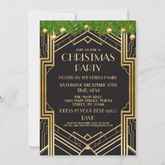 1920's Art Deco Kerstmis uitnodigen Gatsby Party G Kaart