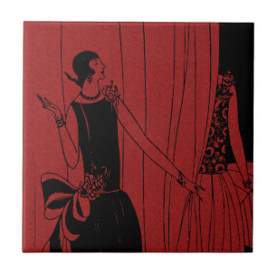 1920s Art Deco Mode Show Model Red Tegeltje