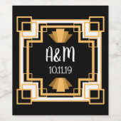 1920s  Art Deco Paar's Initialen Wijn Etiket (Enkel label)