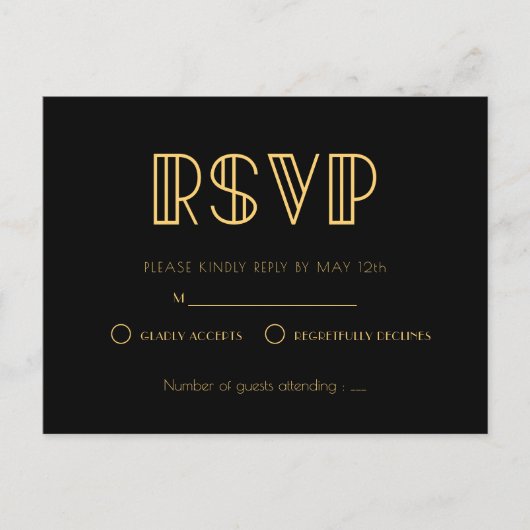 1920s art deco single wedding RSVP Briefkaart (Voorkant)