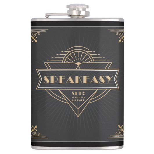 1920s Art Deco Speakeasy Hip Flask Heupfles (Voorkant)