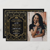 1920's Art Deco Verjaardag Gatsby Party Goud Kaart (Voorkant / Achterkant)