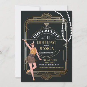 1920's Art Deco Verjaardag Gatsby Party Zwart & Go Kaart