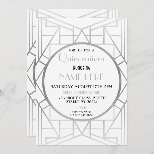 1920's Art Deco Verjaardag Quinceanera Gatsby Part Kaart (Voorkant / Achterkant)