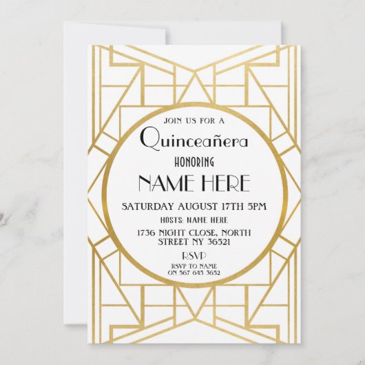 1920's Art Deco Verjaardagsfeest Quinceanera Gatsb Kaart (Voorkant)