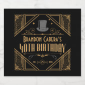 1920s Art Deco Zwart & Goud 40e Verjaardagsfeest Sparkling Wijnetiket (Enkel label)