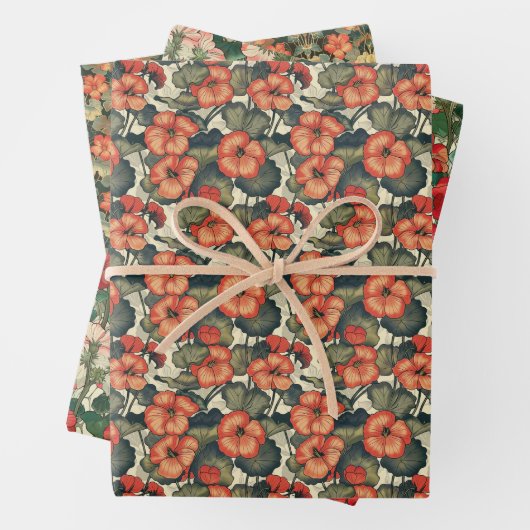 1920s Art Nouveau Geraniums - Bloemen Inpakpapier Vel (In situ)