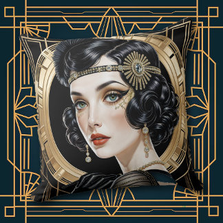 1920s Cocktail Elegance Flapper Girl Throw Pillow Kussen
