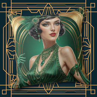 1920s Cocktail Elegance Flapper Girl Throw Pillow Kussen