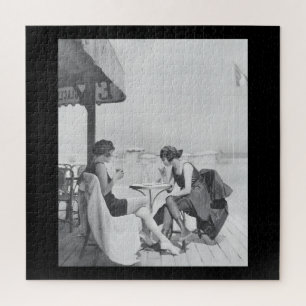 1920s Dames die op het strand lunchen Foto Legpuzzel