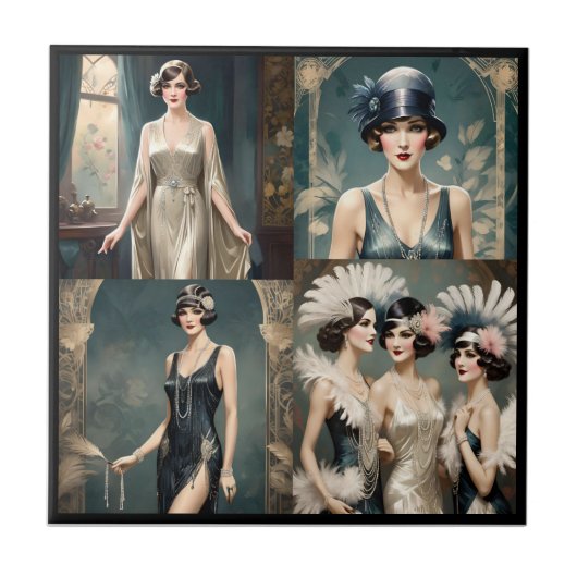 1920s Dames Mode Fotocollage, Tegeltje (Voorkant)