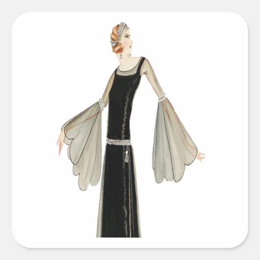 1920's Dames Mode Illustratie Vierkante Sticker (Voorkant)