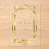 1920s Deco Gold Wedding Save the Date Acryl Uitnodigingen (Voorkant)