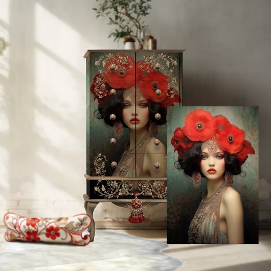 1920's Flapper Beauty, Poppies Portret Art Tissuepapier