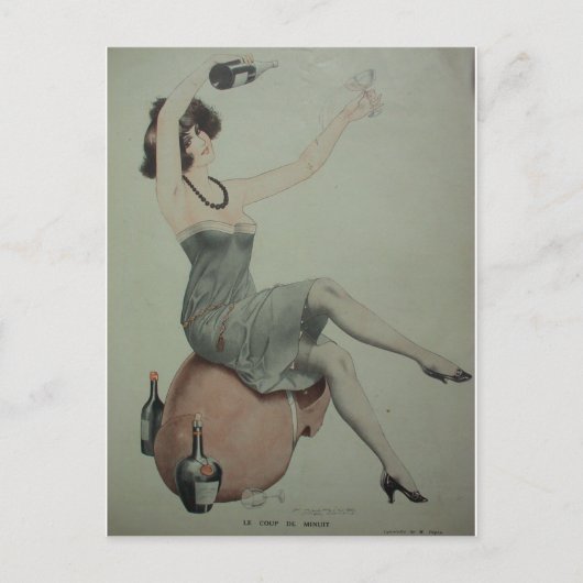 1920s Flapper Champagne Girl Briefkaart (Voorkant)