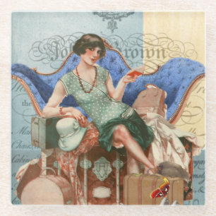 1920s Flapper Girl in Paris Art Glazen Onderzetter