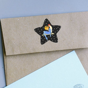 1920's Flapper Lady Moon Stars Red Hair Ster Sticker