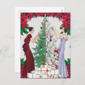  1920s Flapper Vrouwen Decoreren Xmas Tree Feestdagenkaart (Voorkant / Achterkant)