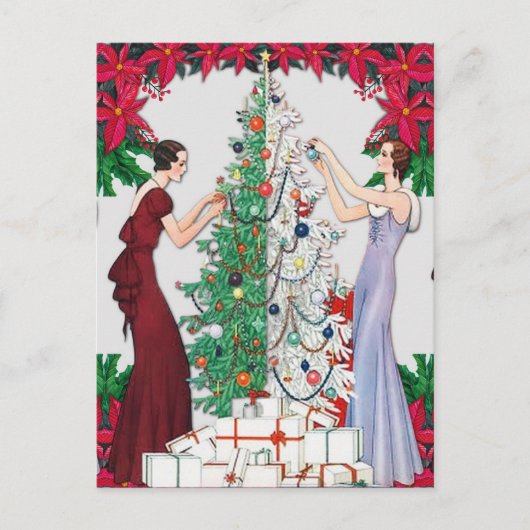  1920s Flapper Vrouwen Decoreren Xmas Tree Feestdagenkaart (Voorkant)