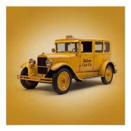 1920's Gele Taxi Op Gele Achtergrond Perfect Poster