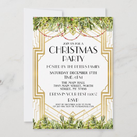 1920's Kerstmis Uitnodigen Art Deco Gatsby Party G Kaart (Voorkant)