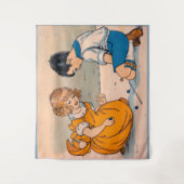 1920s meisje en jongen die marbles spelen wandkleed (Voorkant)