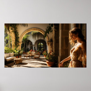1920s Miami Spaanse villa binnenplaats Poster