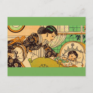 1920s mooie moeder en baby briefkaart