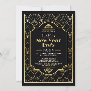 1920s Nieuwjaar Party Art Deco Zwart Goud Kaart