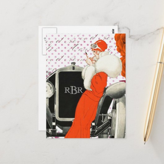 1920's  Parijse Model en Auto Afbeelding Briefkaart (Voorkant / Achterkant in situ)