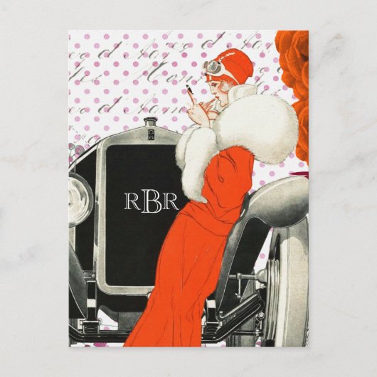 1920's  Parijse Model en Auto Afbeelding Briefkaart (Voorkant)