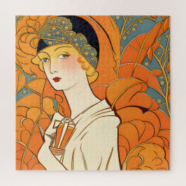 1920s Parijse vrouw met Oranje bloemen puzzel