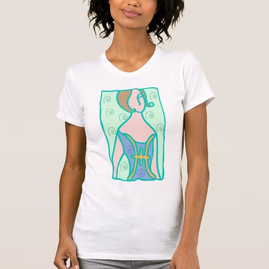 1920s Pisces-vrouw met symbool paars groen T-shirt (Voorkant)