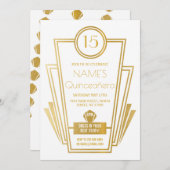 1920s Quinceanera Art Deco Gatsby Gold Uitnodigen  Kaart (Voorkant / Achterkant)