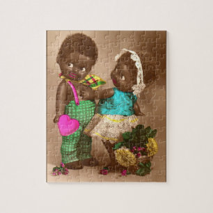 1920s RPPC schattige zwarte poppen uit liefde Legpuzzel