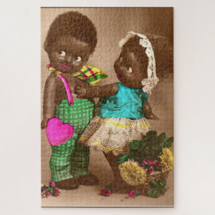 1920s RPPC schattige zwarte poppen uit liefde Legpuzzel