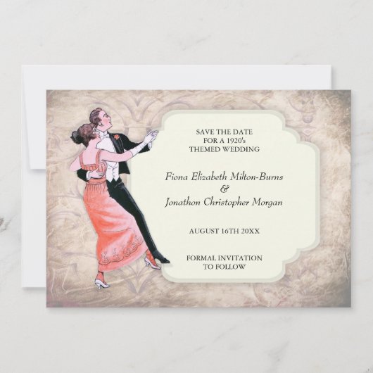 1920's sparen het  danspaar van de Datum Save The Date (Voorkant)