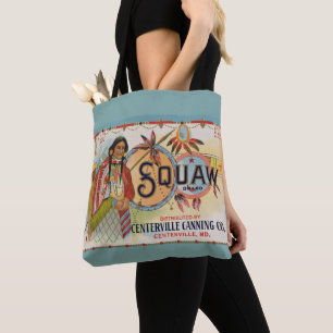 1920s Squaw Merk krat label print Draagtas