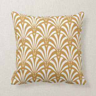 1920s Vintage Art Deco Witte Waaiers & Mosterdgeel Kussen