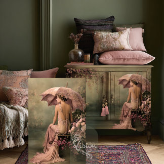 1920's Vintage Flapper & Parasol Romantic Portrait Tissuepapier