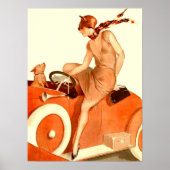 1920s vrouw, auto en hond poster (Voorkant)
