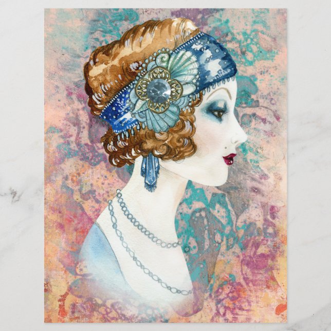  1920's vrouw over oud papier (Voorkant)