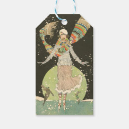 1920s Vrouw Schaatser Gift Label Cadeaulabel
