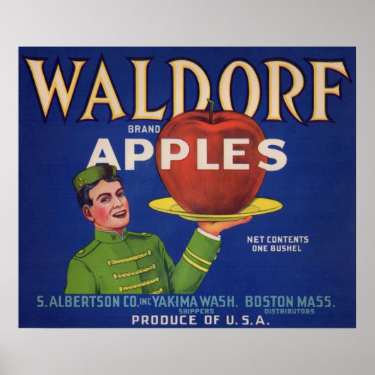 1920s Waldorf Appels krat label print (Voorkant)