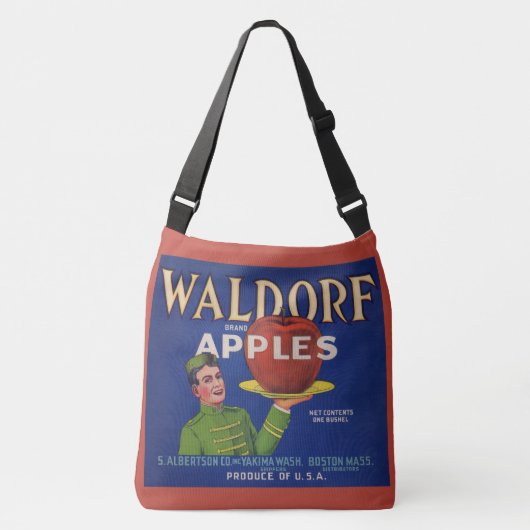 1920s Waldorf Appels krat label print Crossbody Tas (Voorkant)