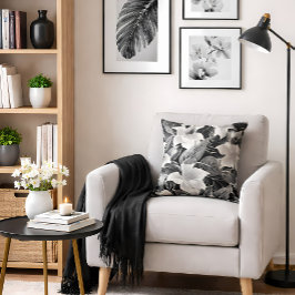 1920s zwart-wit bloemen kussen