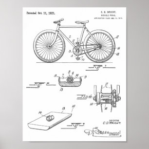 1921 Bicycle Pedal Design Patent Art-afdrukken Poster