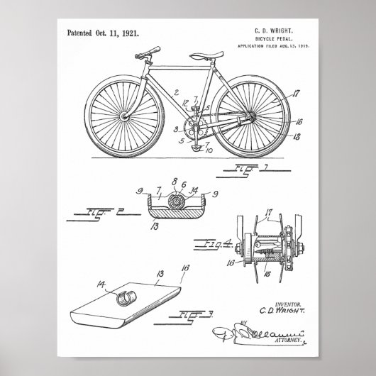 1921 Bicycle Pedal Design Patent Art-afdrukken Poster (Voorkant)