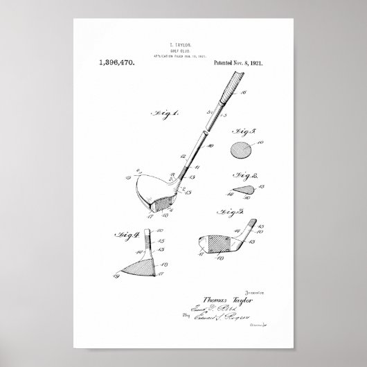 1921 Golf Club Patent Art Print (Voorkant)