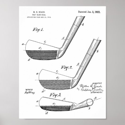 1922 Golf Club Head Design Patent Art Print (Voorkant)